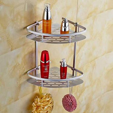 Imagem de Prateleira de canto de alumínio prata antiga prateleira de banheiro suspensa tripé de canto armazenamento de vaso sanitário montado na parede acessórios de banheiro armazenamento