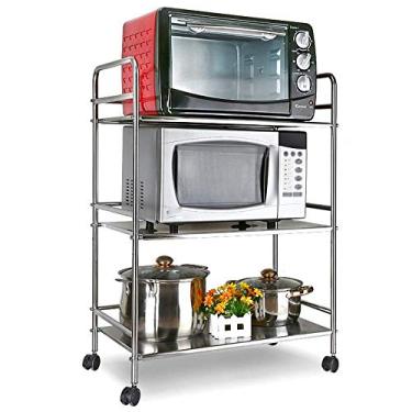 Imagem de Prateleira de cozinha, rack de forno micro-ondas, aço inoxidável 304, unidade de armazenamento de 3 prateleiras, economia de espaço de rodas, compatível com forno de microondas grande rack de forno de