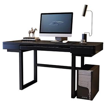 Imagem de Mesa de escritório em casa, mesa de madeira com mesa grande e 2 gavetas, mesa de computador estável, estilo moderno, cinza e preto (preto 120 x 60 x 75 cm)
