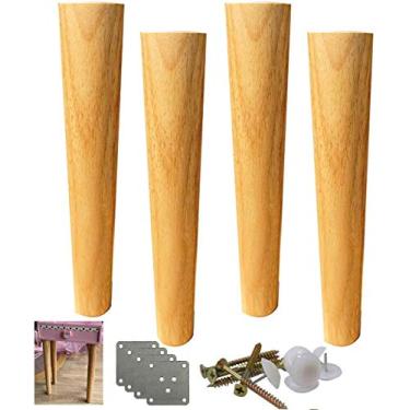 Imagem de 4 peças de pernas de móveis de madeira maciça, pés de sofá retos afunilados, pés de armário de madeira, pernas de mesa, pernas de substituição, com acessórios de montagem, altura 6-70 cm opcional (25
