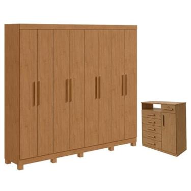 Imagem de Guarda Roupa Casal Andara Soft com PÃ:copyright:s e Cômoda Sapateira Da Vinci Amêndoa Clean - Lopas