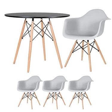Imagem de Loft7, KIT - Mesa Eames 90 cm + 3 cadeiras Eames DAW Mesa preto com cadeiras cinza claro