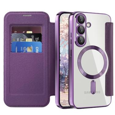 Imagem de LEMAXELERS Capa para Samsung Galaxy S25 Ultra, compatível com Magsafe, slots de cartão de couro premium com bloqueio de RFID, capa transparente protetora à prova de choque para Samsung Galaxy S25