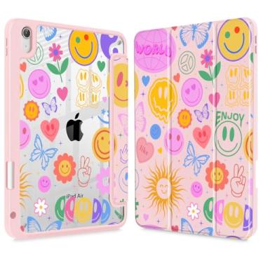 Imagem de May Chen Capa para iPad Air 11 (M3 2025 / M2 2024) 7º 6º, iPad Air 4 e 5 de 10,9 polegadas, 5º 4º (2022/2020), [Suporte de penceil] Suporte triplo para despertar/hibernar, capa traseira transparente