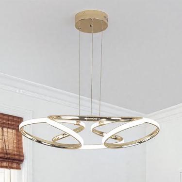 Imagem de TONGCIYU Luzes pendentes de LED modernas, lustre moderno dourado regulável para sala de jantar, lustre de flores de altura ajustável de 58 cm (ouro 32W)