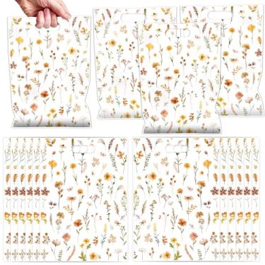 Imagem de Falueqg Sacolas vintage para lembrancinhas de festa de flores silvestres – 50 peças de sacolas de presente com tema floral silvestre para casamento, chá de bebê, decorações de aniversário