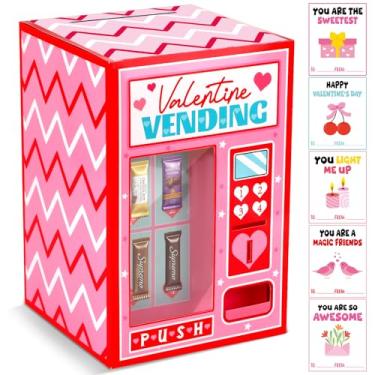 Imagem de Grande caixa de cartão de dia dos namorados para crianças com 50 cartões de dia dos namorados faça você mesmo máquina de venda automática do dia dos namorados conjunto de cartões para meninas meninos
