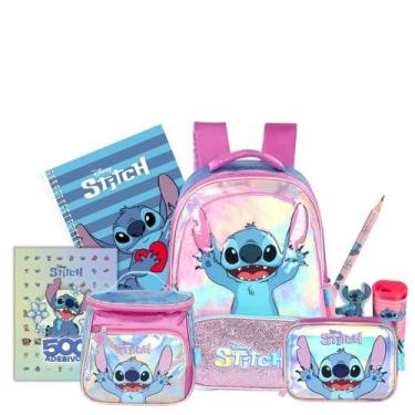 Imagem de Kit Mochila Stitch Costas Lancheira E Estojo Box Holográfico, Roxo