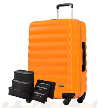 Imagem de Mala Grande 32kg, Cadeado Fixo 3 Dígitos, ABS Capacete de Piloto, Rodinhas 360°, Padrão ANAC + Kit Organizador Necessaire 6 Peças p Meias e Calcinhas (Neon Amarelo, Grande)