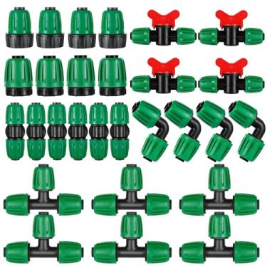 Imagem de 28 kits de acessórios de irrigação por gotejamento de 1/2 polegada, conector de mangueira de gotejamento para tubo de irrigação de 1/5.1 cm (ID de 1/5.1 cm x 0,63 polegadas OD) com 6 camisetas, 6