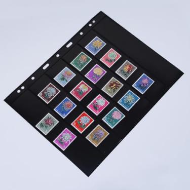 Imagem de MIJLEXIG 10 peças de materiais de coleção de selos, folhas de álbum de colecionador de carimbos com mangas padrão de 9 furos para fichário (páginas de carimbo 6 linhas)