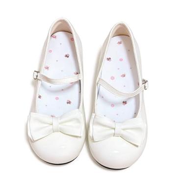 Imagem de BEROBELLO Lolita Tênis feminino bonito Mary Jane sem salto com laço e bico redondo, Marfim brilhante, 37 BR