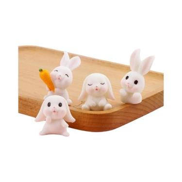 Imagem de Conjunto De 4 Mini Figuras De Coelhos Em Resina, Modelos De Coelhos Fo