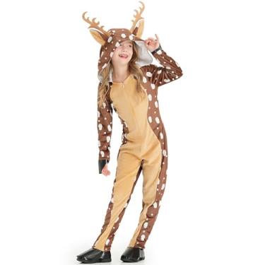 Imagem de Fantasia de rena infantil – Pijama de Natal de rena | Macacão de Natal quente unissex de veludo para dramatização, festa,, , Refer to description