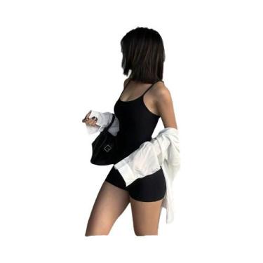 Imagem de Macacão Feminino Preto Sem Mangas E Decote Nas Costas, Estilo Camisole