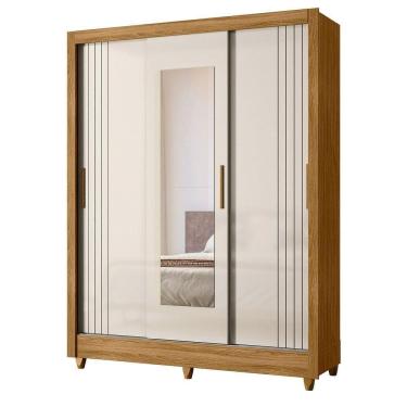 Imagem de Guarda Roupa Bolivia 3 Portas De Correr Freijo Com Off White Fosco Com Espelho - Moval