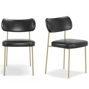 Imagem de Kit 2 Cadeiras de Jantar Stela Champanhe  Couro Sintetíco Preto  - Vallisa Decor