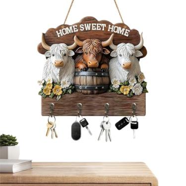 Imagem de Porta-chaves para parede | Cabide plano 2D para chaves de gado com 4 ganchos | Gancho de para entrada de roupas | para corredor, banheiro, cozinha, armário, sala de estar, quarto, escritório