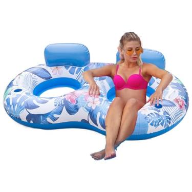 Imagem de Espreguiçadeira de piscina, espreguiçadeira flutuante portátil, boia inflável, brinquedo ao ar livre para parque aquático, rio, lago, praia, férias, mulheres e homens