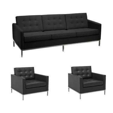 Imagem de Kit Sofá Fk 3 Lugares Mais 2 Poltronas 1 Lugar 100% Couro Natural Legitimo Preto