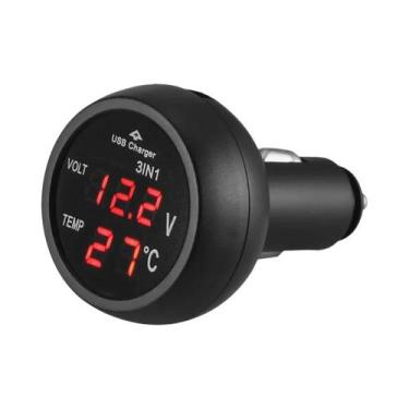 Imagem de Voltímetro Digital 12/24V Para Carro Com Display LED, Carregador USB E