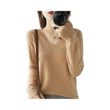 Imagem de Suéter Feminino De Tricô Gola V Manga Longa Para Outono Inverno, Moda 