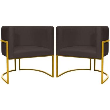 Imagem de Kit 2 Poltronas Cadeira Para Sala De Luna Suede Cores Base Dourada - Marrom, Suede