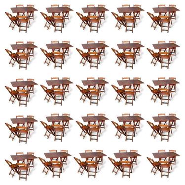 Imagem de Kit De 20 Conjuntos De Mesa Dobrável 70x110 Com 4 Cadeiras Imbuia - Cor: Marrom