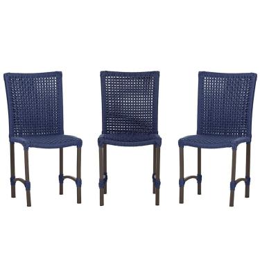 Imagem de 3 Cadeiras De Jantar Cannes De Alumínio Pintura Marrom Trama Azul