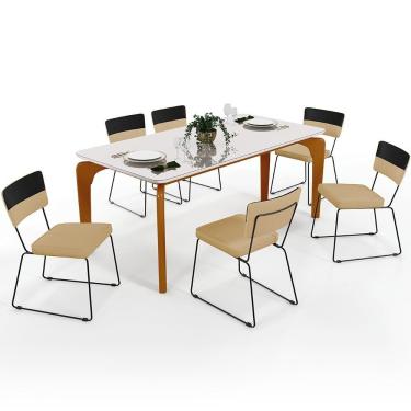 Imagem de Mesa Capri 160cm Off White 6 Cadeiras B05 Preto Bege Escuro