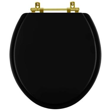 Imagem de Tampa De Vaso Poliéster Spot Preto Para Bacia Deca Com Ferragem Dourada