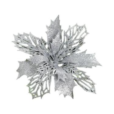 Imagem de Pingente De Flor Artificial Com Glitter Para Árvore De Natal 11cm 510 