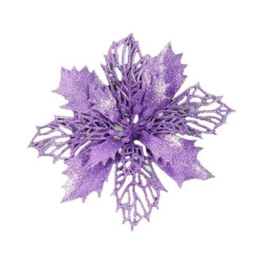 Imagem de Pingente De Flor Artificial Com Glitter Para Árvore De Natal 11cm 510 