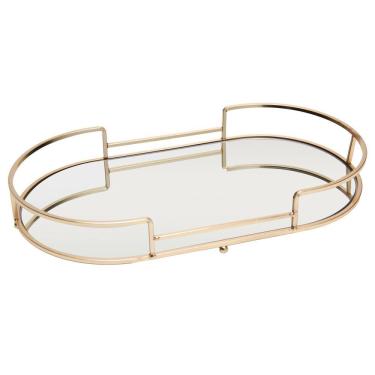 Imagem de Bandeja Oval Dourada em Metal C/Espelho Royal 32x18cm Wolff
