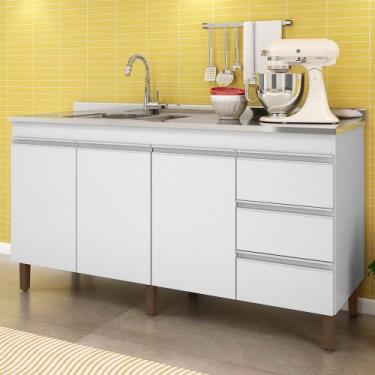 Imagem de Balcão Cozinha Karen 160cm com 3 Portas e 3 Gavetas Peternella Móveis,