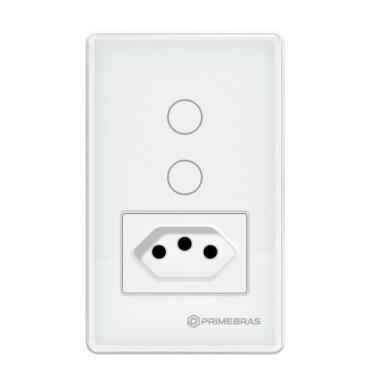 Imagem de Interruptor Touch 2 Botões Com Tomada Wi-fi Primebras TP1012 Branco
