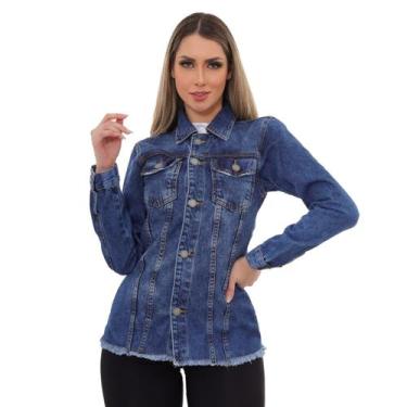 Imagem de Jaqueta Jeans Feminina Lavagem Escura com Botões  100% Algodão - Via E