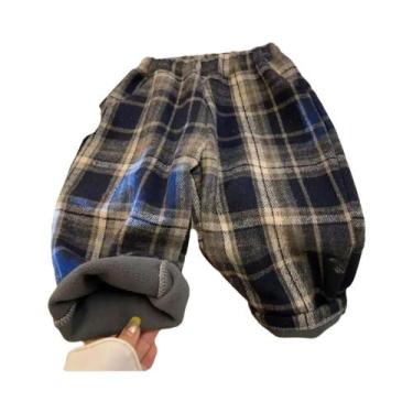 Imagem de Calças Infantis De Pelúcia Xadrez Com Perna Reta, Versão Coreana Casua