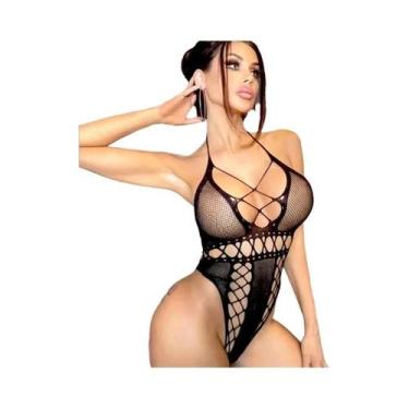 Imagem de Bodysuits Sexy Femininos Em Malha Transparente Com Cintura Alta E Mang