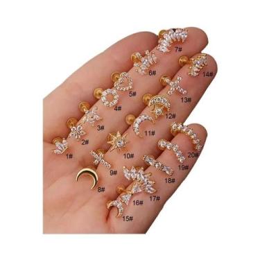 Imagem de Piercing De Orelha E Lábio 16G Com Coração Cruzado, Flor E Coroa - Joi