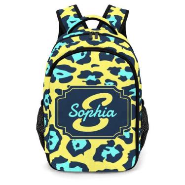 Imagem de Mochila Anneunique com estampa de leopardo azul amarela impermeável