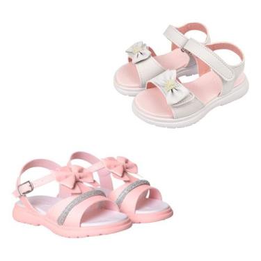 Imagem de Kit 2 Pares Sandalia Infantil Leve Strass Perola Feminina - Mimoflex, 