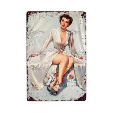 Imagem de Placa Decorativa Vintage De Metal Com Pin-up Girl Para Man Cave, Bar, 