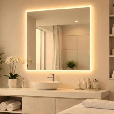 Imagem de Espelho Quadrado 80x80cm com LED Indireto Touch Screen Branco Neutro -