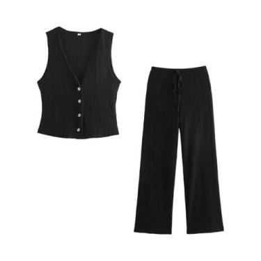 Imagem de Conjunto Feminino De 2 Peças: Top Casual Decote V E Calça Pantalona De