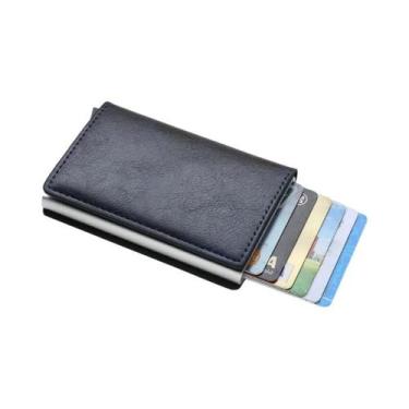 Imagem de Carteira Masculina De Couro Trifold Com Fibra De Carbono RFID, Carteir