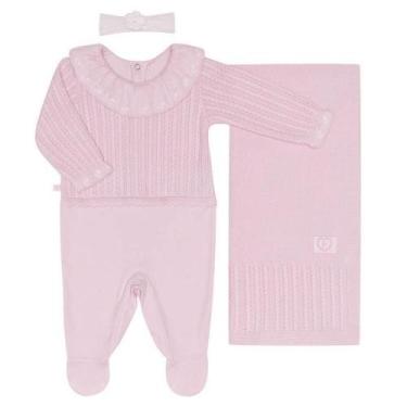 Imagem de Saída Maternidade Tricô Bordado Rosa 3 Pçs Fofinho, RN