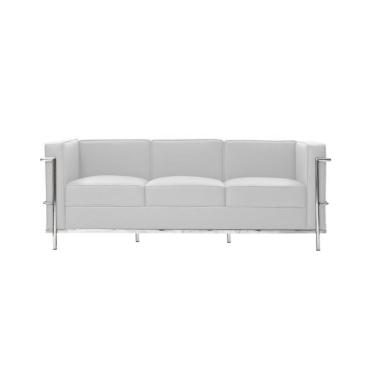 Imagem de Sofa Le Corbusier 3 Lugares Inox em Couro Natural Branco