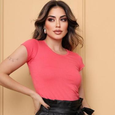 Imagem de Camiseta Baby Look Basiquinha Feminina Gola Redonda Tamanho:GCor:Salmã