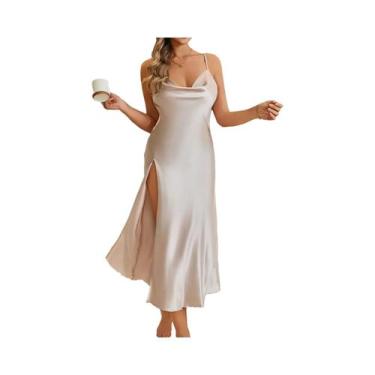 Imagem de Camisola Longa Sexy Multicolorida Com Decote V Profundo E Fenda Alta, 